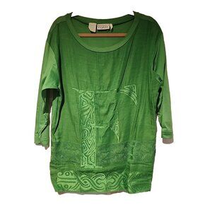 GIANFRANCO FERRE size 8 vintage embroidered short stretchy shirt Dress green
